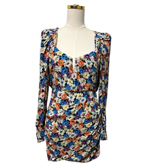 Zara Dresses & Skirts - Zara Multicolor Floral Long Sleeve Ruched Mini Dress Size Medium